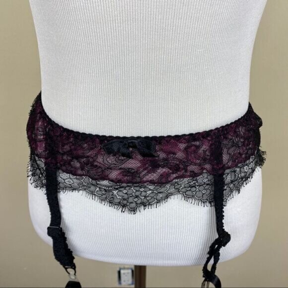 Agent Provocateur Purple Black Bra Garter Set 32B - Picture 3 of 8